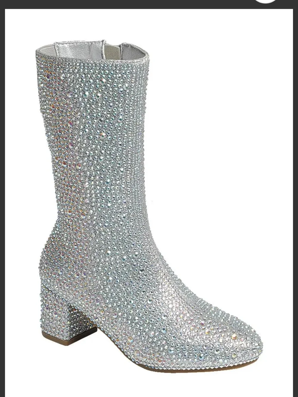 Girl's Rhinestone Round Toe Knee High Chunky Low Heel Boot